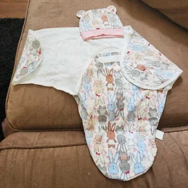 Baby Blanket Hat Set Cartoon Printed Cotton Newborn Swaddle Adjustable Infant Sleeping Swaddle Wraps All Seasons 0-6 Months y2506100G7T