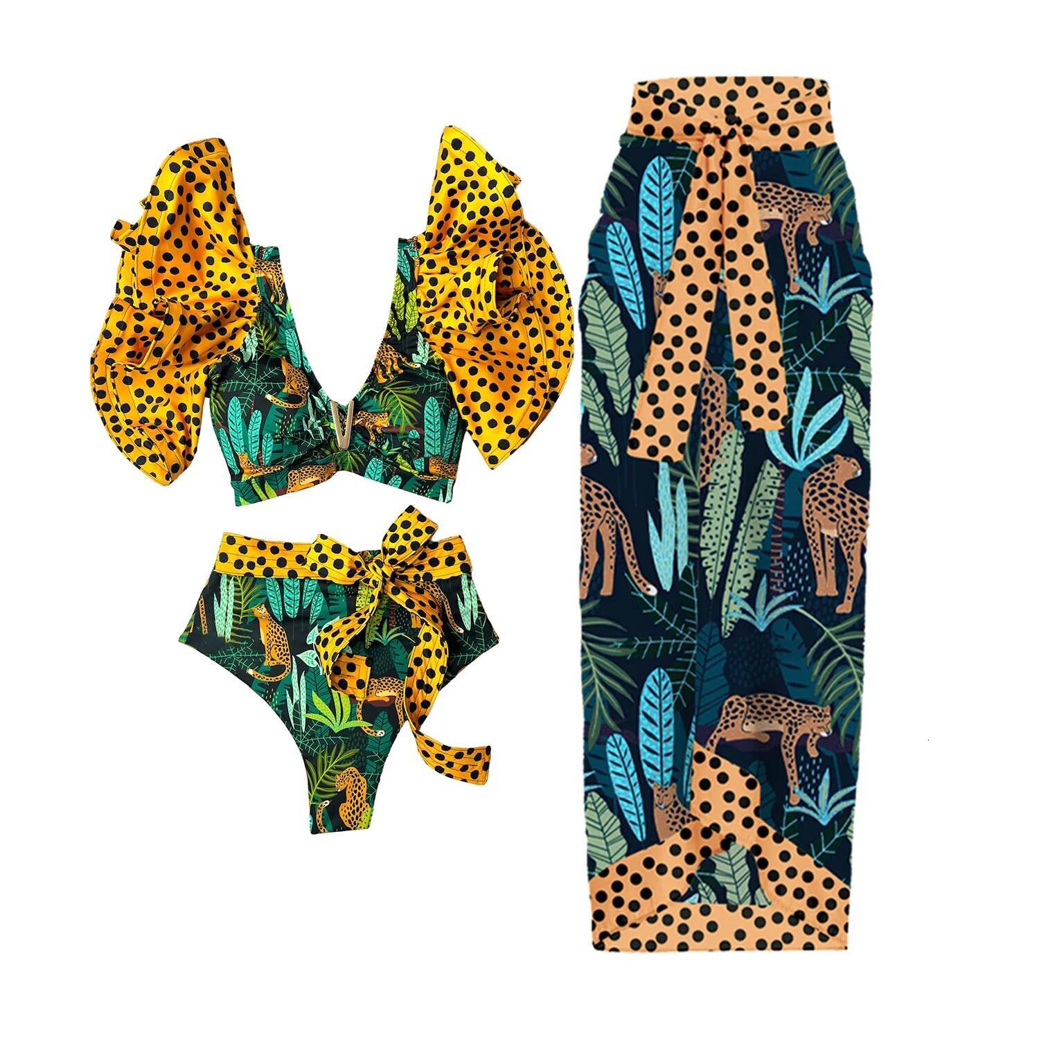 2025 High Quality Sexy Set Floral Brazilian Biquini Shoulder Ruffle Bikini Swimwear Women Swimsuit Solid Monokini Beach