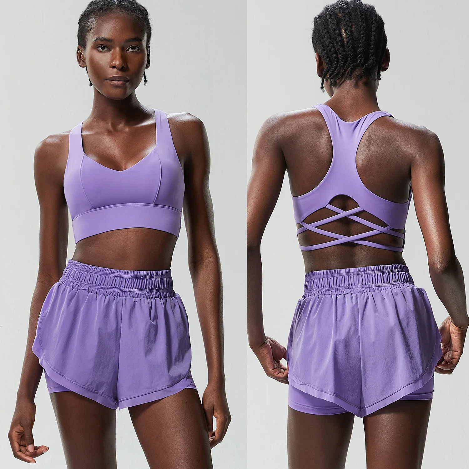 2 Pieces Outdoor Women Summer Running sports bra Breathable Quick Dry Short Sportswear Fitness Yoga Set Female Workout Clothes 250609