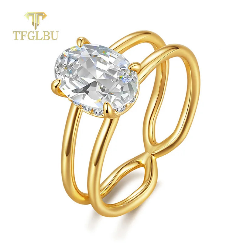 TFGLBU 2CT 7*9mm Oval Cut Ring for Women Lab Diamond Solitaire 18k Plated Wedding Engagement Party Band 925 Silver 250610