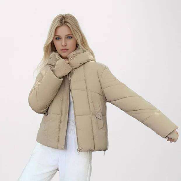 Winter Demi-season Female Pure Color Hooded Short Cotton Jacket Thicken Warm Parkas Tops Women's Clothing