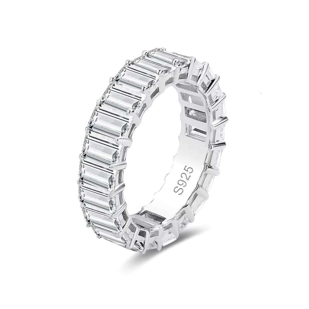 S925 Sterling Silver Full-Circle Ring with Princess-Cut Moissanite Diamonds Full-Circle Pave Set for Couples