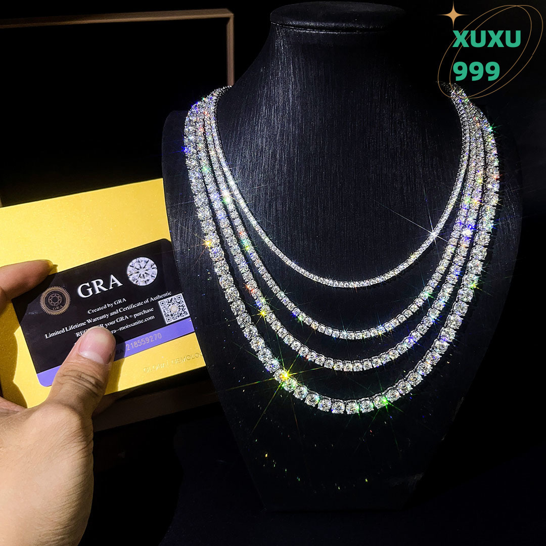 D Colour VVS Moissanite Stone 2mm 3mm Tennis Necklace 925 Sterling Silver Claw Setting Round Cut Moissanite Fine Jewelry OACOCA