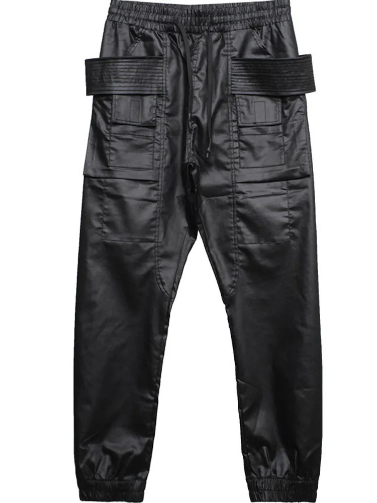 Waxy Coating Punk Hip Hop Cargo Pants Mens Multi-pockets Motorcycle Techwear Functional Joggers Street Casual Trousers 250609