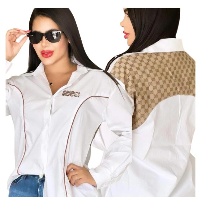 Summer new color blocked shirts fashion embroidered women's loose casual Blouses temperament Panelled shirt