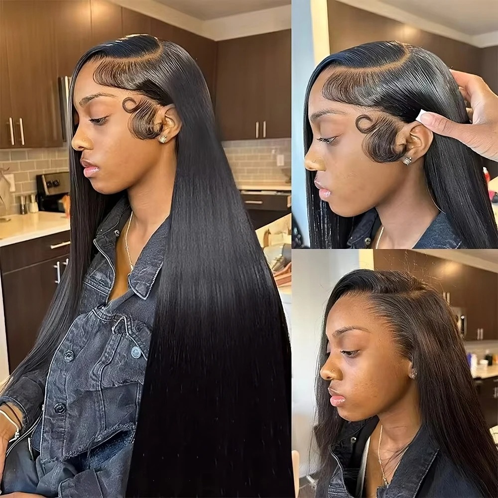 250 Density Straight 13x4 HD Black Lace Frontal Wigs Glueless 30 40 Inch 13x6 Lace Front Human Hair Wig Bone Closure Wear Go Synthetic For Women