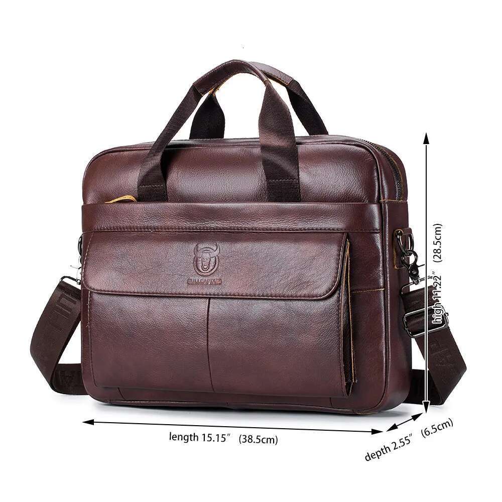 BULLCAPTAIN Genuine Men Briefcase Laptop 14 Messenger Men's Leather Bag Business Portfolio For Document A4