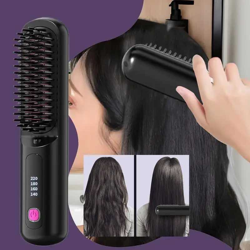 Cordless Hair Straightener Portable Straightening Comb 4 Levels Adjustable Rechargeable Fast Heating Straightener for Home W250610