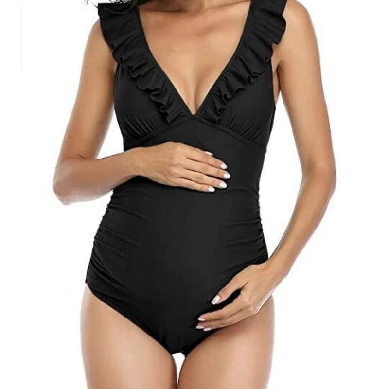 Swimsuit One Piece Ruffle V Neck Swimwear Lace Up Back Bathing Suit Monokini Maternity Beach Bikini SPA