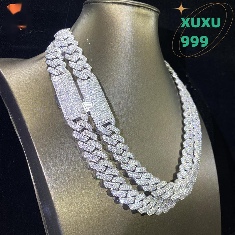 OACOCA Hip Hop Jewelry 2rows 8mm 10mm 12mm 13mm 14mm 15mm VVS Moissanite Diamond Cuban Link Chain 925 Silver Moissanite Necklace