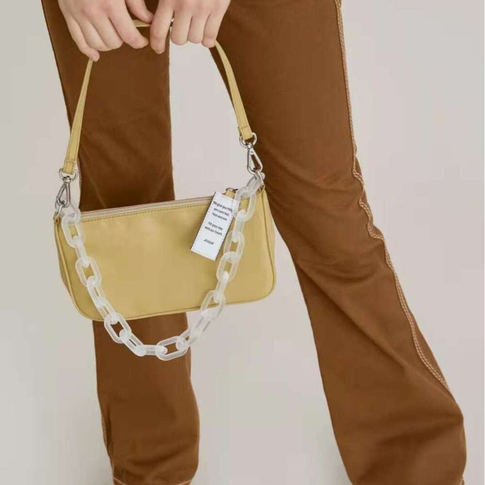 nieeh Korean Jennie Style Underarm Chain Handbag Shoulder Nylon Baguette Bag for Women