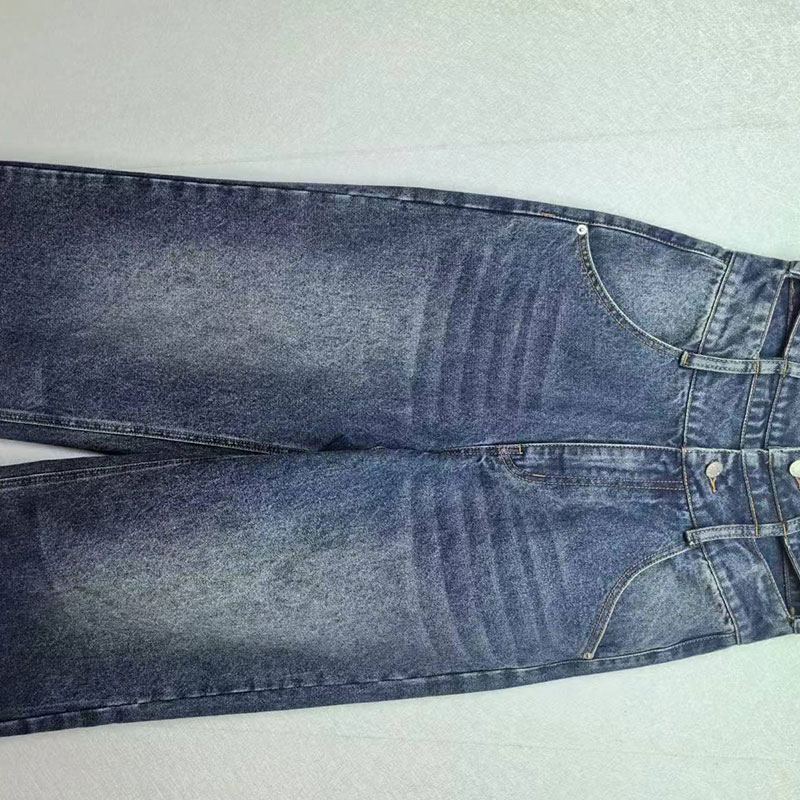 Cubic double button high waist wide leg jeans factory customized wholesale 40162