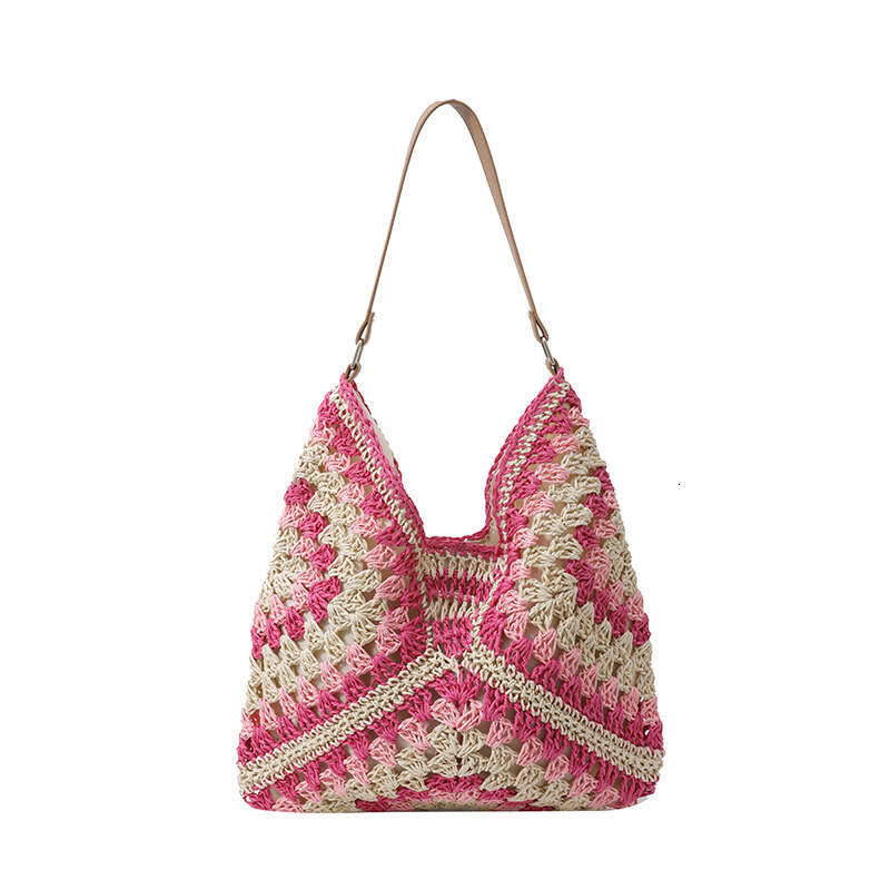 Straw Beach Tote Trendy Large Capacity Versatile Fashion Paper Rope Woven Vacation Commuter Belt Underarm Shoulder Bag Straw Large Tote