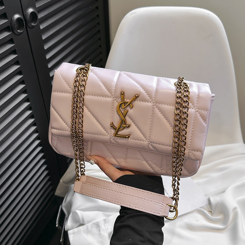 Free shipping 2025 designer women's luxury bag, new fashionable soft leather diamond grid chain bag, single shoulder crossbody bag black white