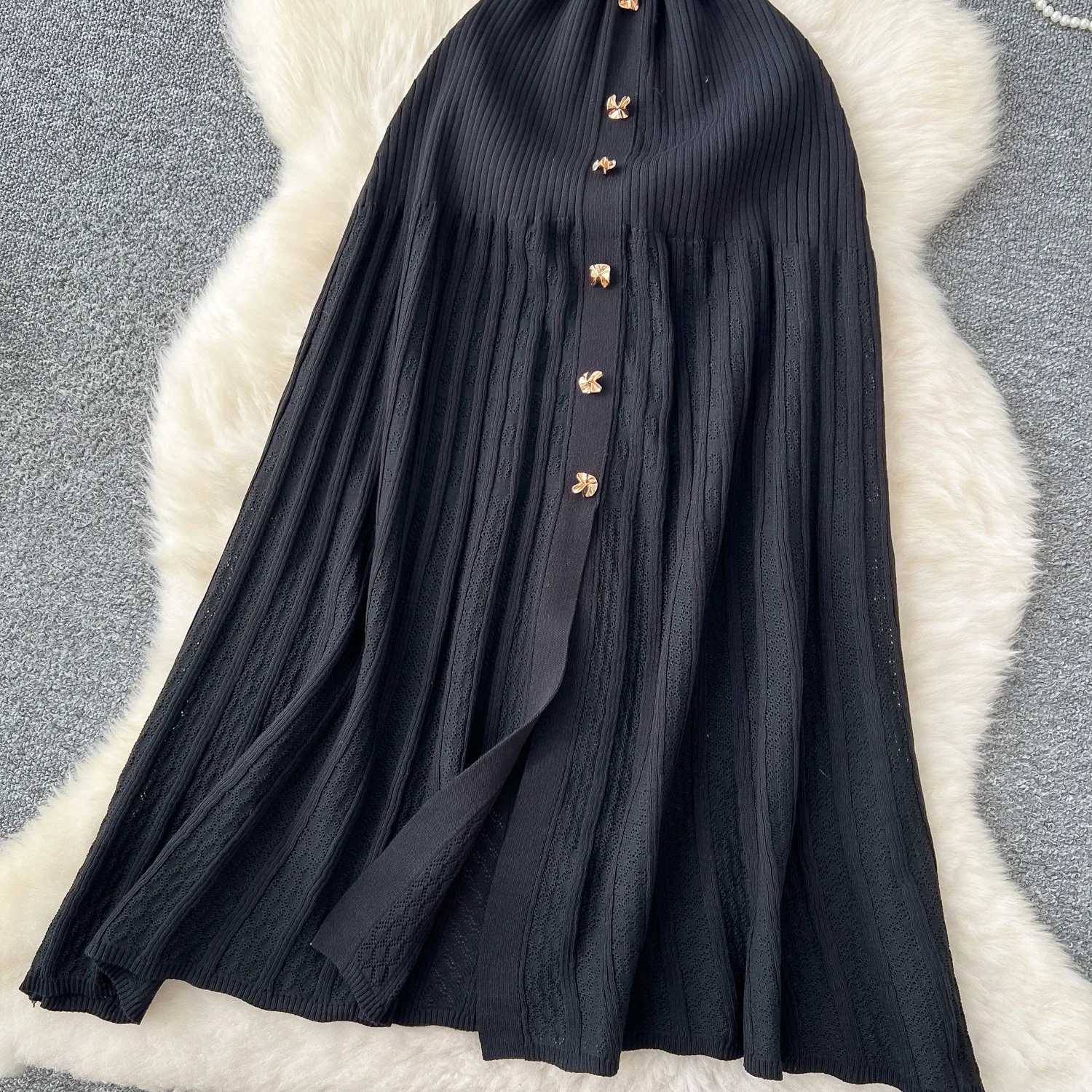YuooMuoo Chic Fashion Elegant Patchwork Knitted Maxi Dress 2025 Summer Lady Turn-down Collar Shirt Sweater Dress Party Dresses XJ250610