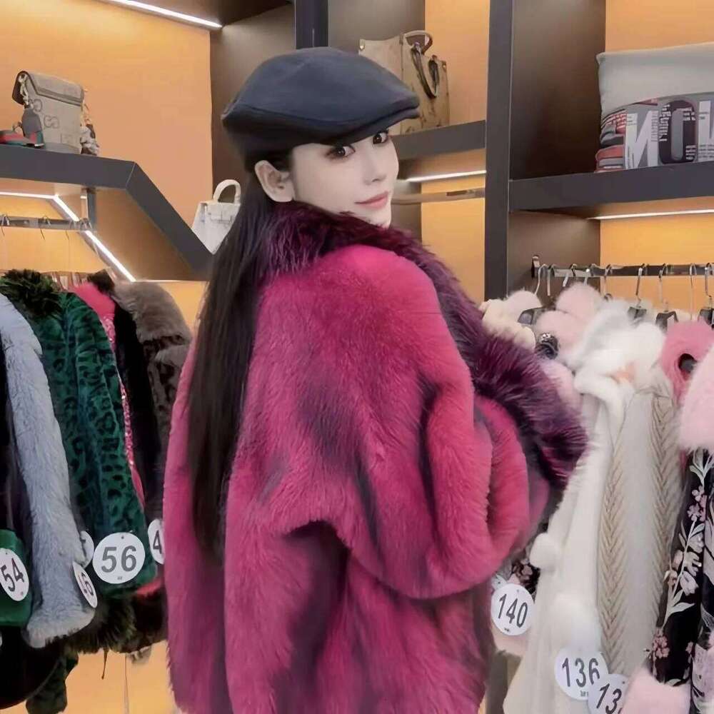 Faux Coat for Women,Single Breasted Jackets, Adjustable Waist Overcoat,Fox Fur Collar,Female Clothes, Winter,New