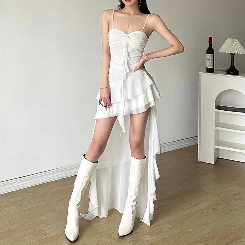 Lamuusaa y2k Dress Women Summer Solid Color Sweetheart Neck Spaghetti Strap Sleeveless Asymmetrical Hem Dress Club Party Dresses XJ250610