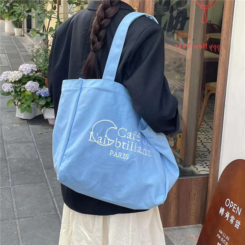 Korean Style INS Lazy Canvas for Women Large Capacity Tote 2023 Spring Summer New Embroidered Fashion Shoulder Bag