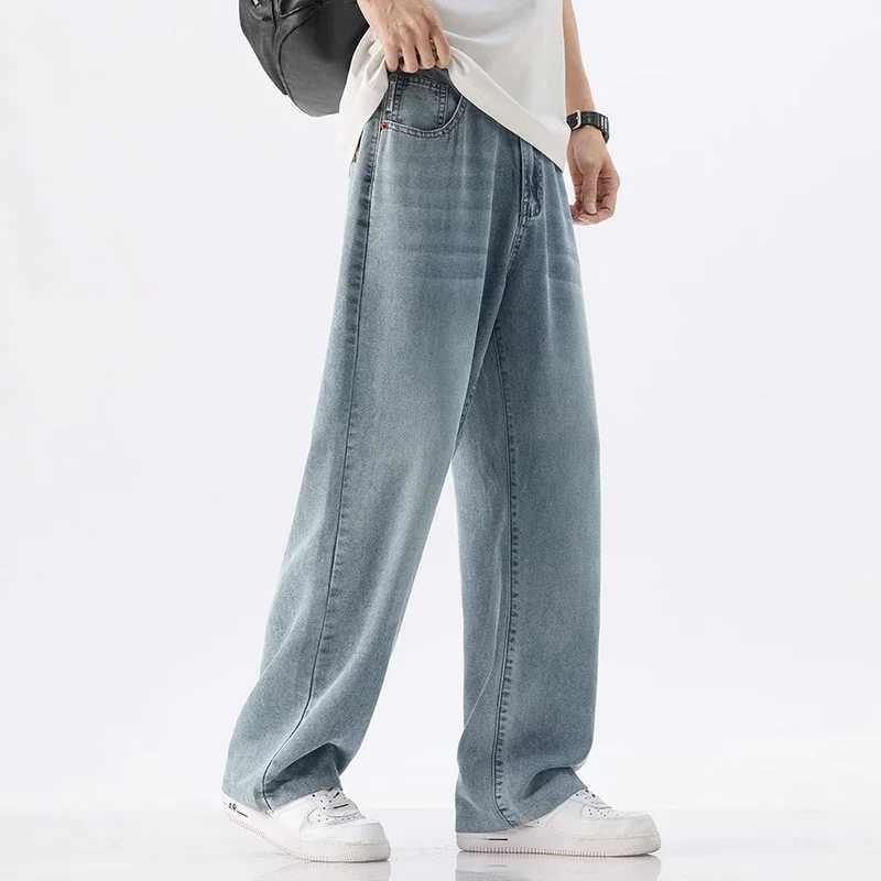 New Anti-wrinkle Soft Lyceler Jeans Men Thin Loose Straight Fashion Korean Comfortable Wide Trousers Denim Pants Men Streetwear M250610