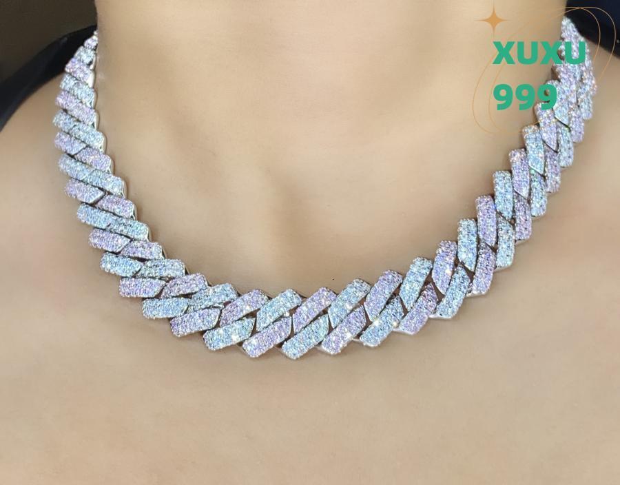 OACOCA Cuban Link Necklace Hip-hop Moissanite Jewelry Women Provence Hot Sale Real Moisasnite Diamond Two-tone 13mm Silver Hiphop
