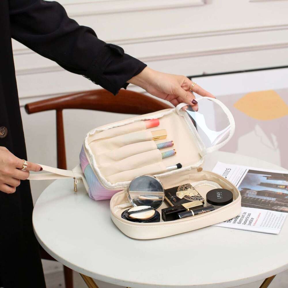 2025 New Large Capacity Double Layer Travel Portable Toiletry Gradient Color High-end Makeup Storage Bag