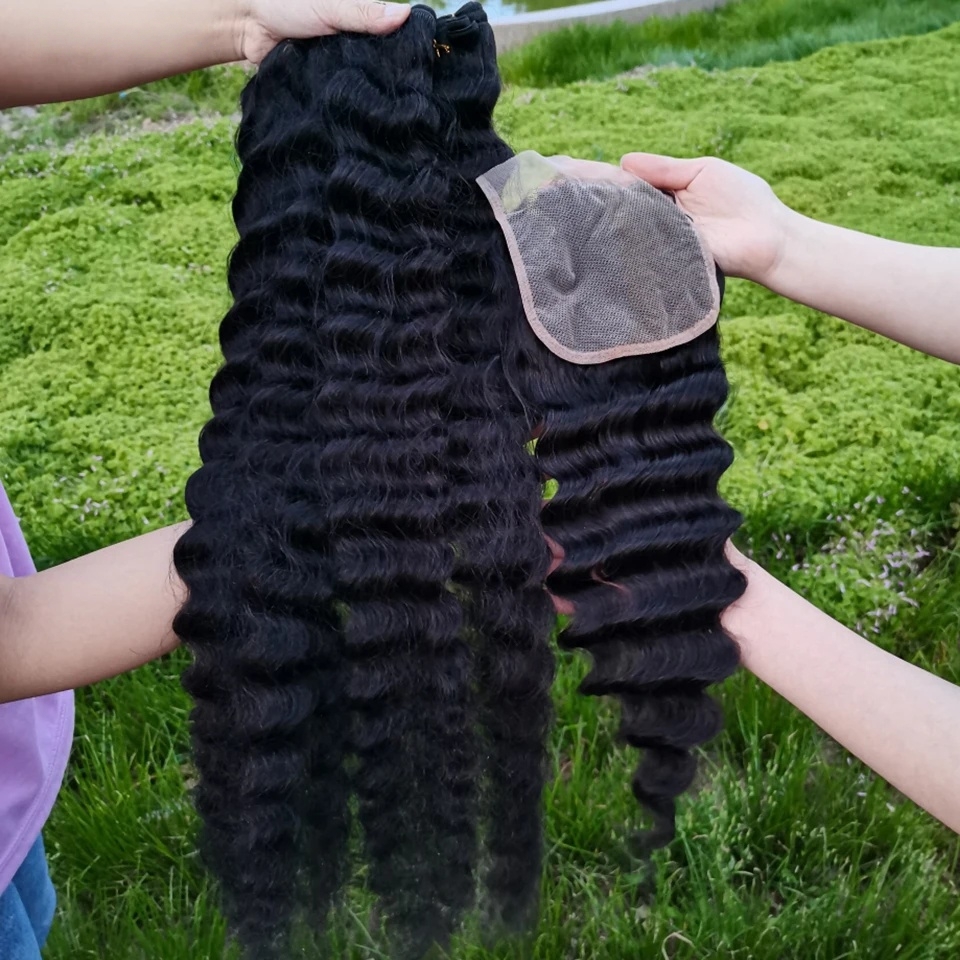3/4 Hair Brazilian Water Wave Hair Bundles 100% Human Hair Weaving Remy Hair Extensions Water Wave Bundles 8-26inch Natural Color Hair Wave Weave Huma