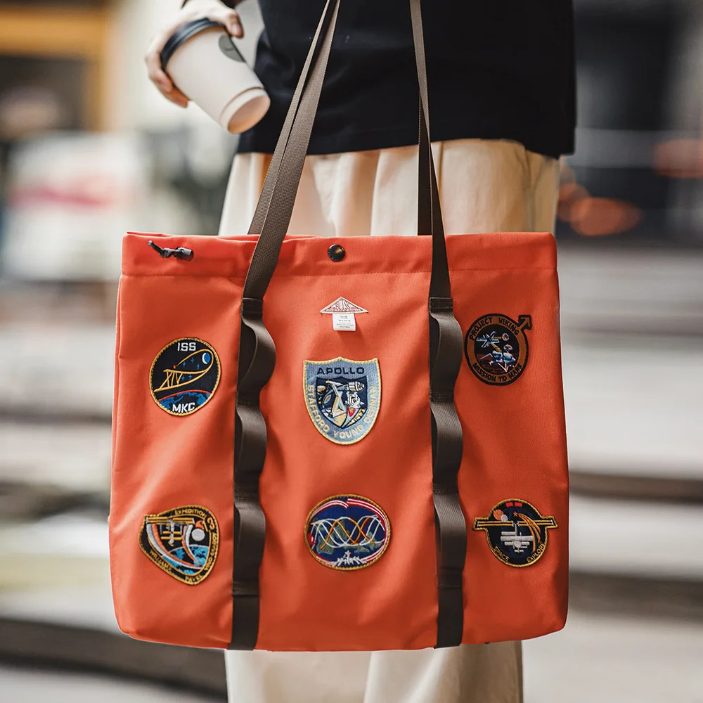 Maden Casual Space Exploration Embroidered Tote Bag Unisex Largecapacity Work for Commuting Spacious Laptop Shoulder Bags 250605