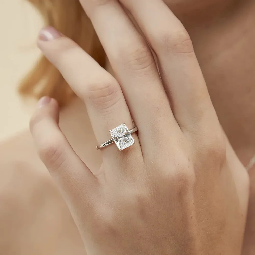 Trumium 3CT 925 Sterling Silver Engagement Rings Radiant Cut Solitaire Cubic Zircon Wedding Promise Ring Wedding Bands for Women 250610