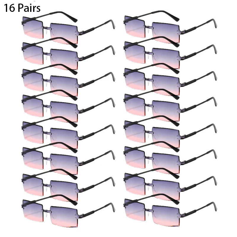 16/20 Pairs Rectangle Sunglasses Men Fashion Rimless Gradient Multicolor Beach Holiday Shades Women Trendy Rave Sun Glasses 250530