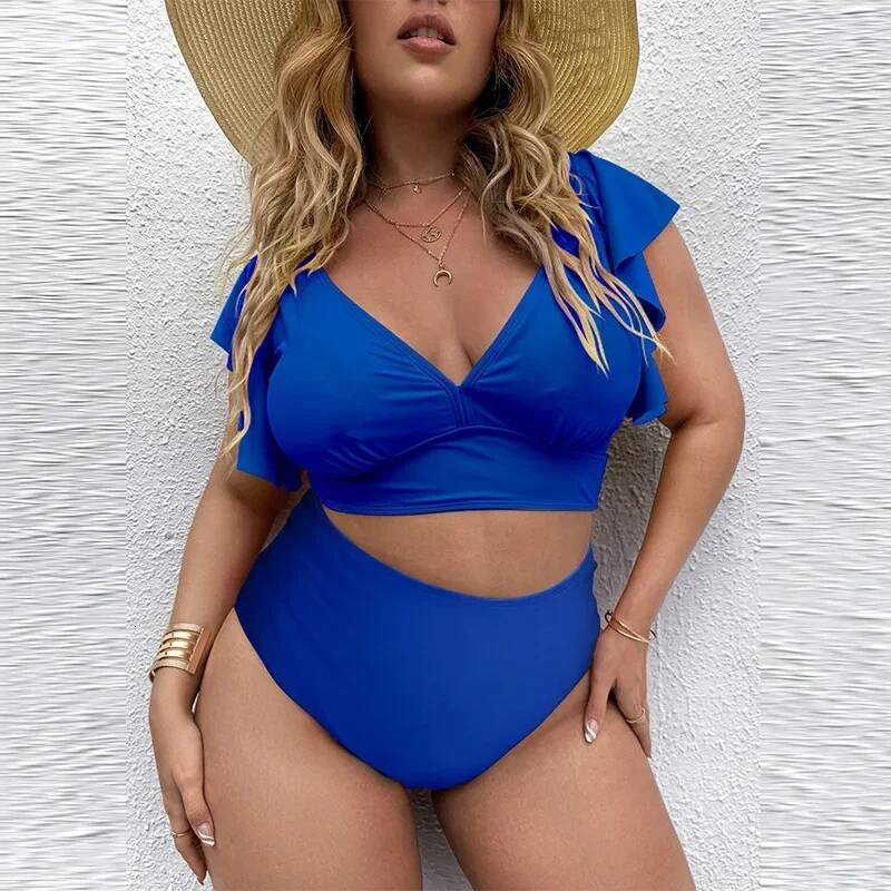 Plus Size High Waist Ruffle Set Sexy Flounce Bikini Swimwear Women Two Pieces Swimsuit Floral Beachwear V-neck