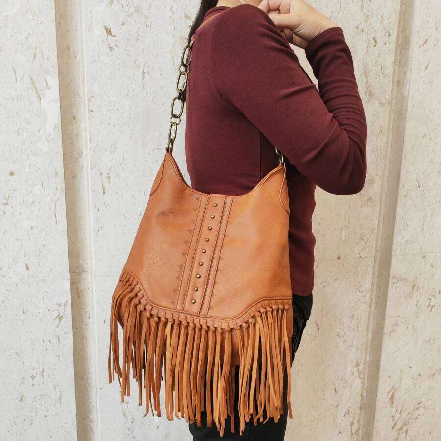 Vintage Women Handbags PU Leather Tote Tassel High Qualtiy Chain Shoulder Bag National Style Gifts Satchel