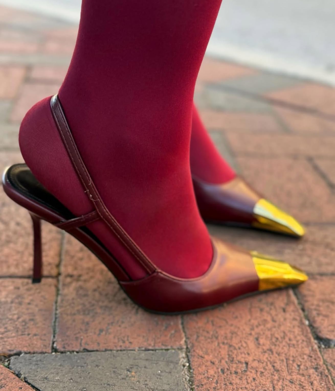 ARQA Womens Slingback High Heels Metal Pointed Toe Leather High Stiletto Heel Pumps Slip on Elastic Strap Fashion Dress Shoes for Women