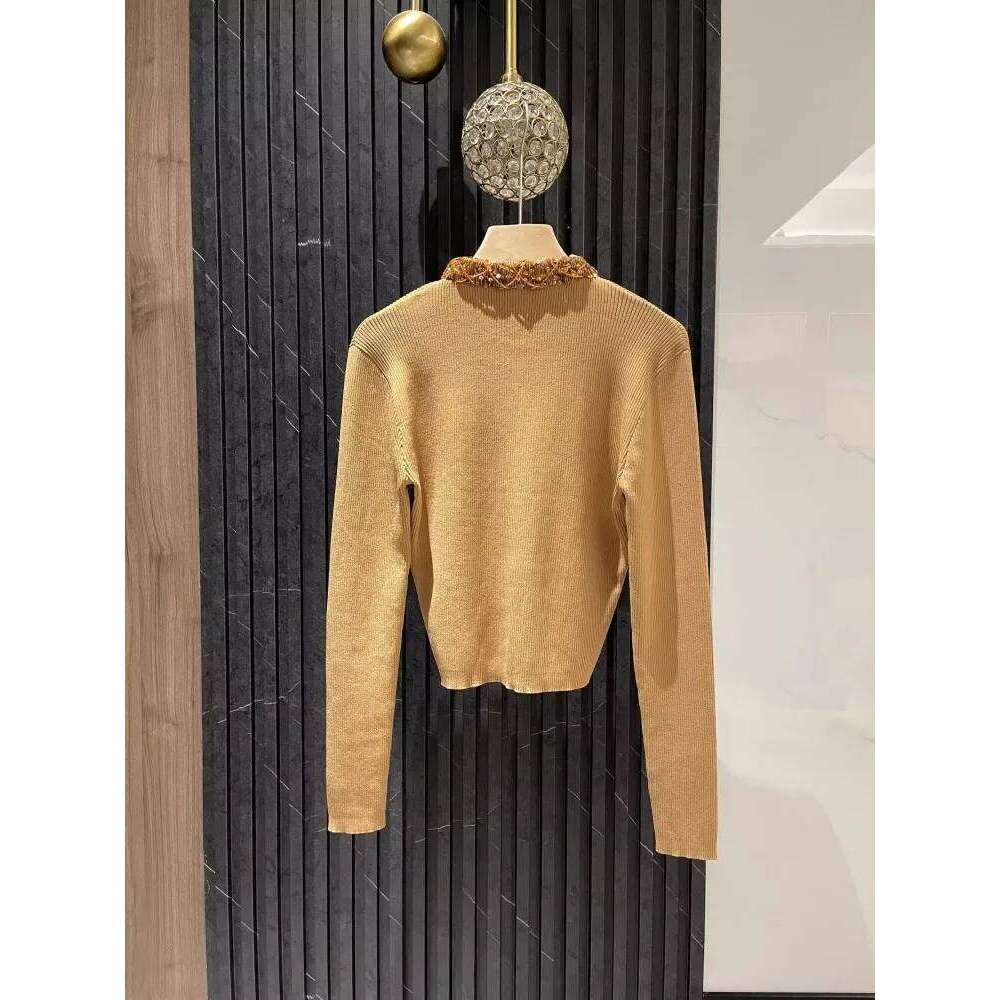 Autumn New Women Short Style Slim Fit Sequined Beading Knitted Jacket Sweater Cardigan Fashion Knitwear O Neck Long Sleeve Tops