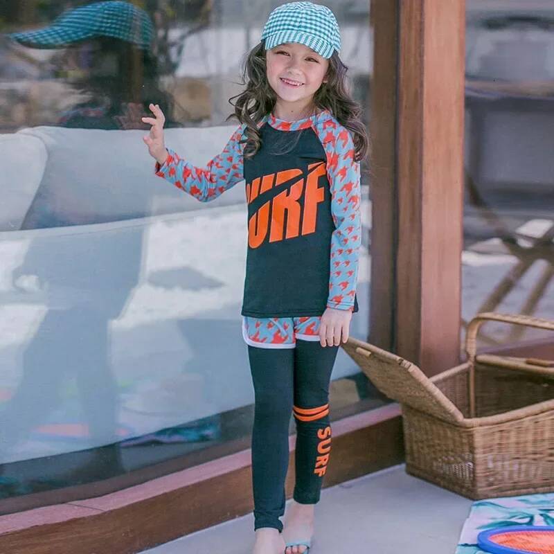 3-piece Swimwear for Girls Boys Swimsuit Kids Swim Suit Sun Proof Long Sleeve Swimming Clothes Quick-dry Bikini Teen