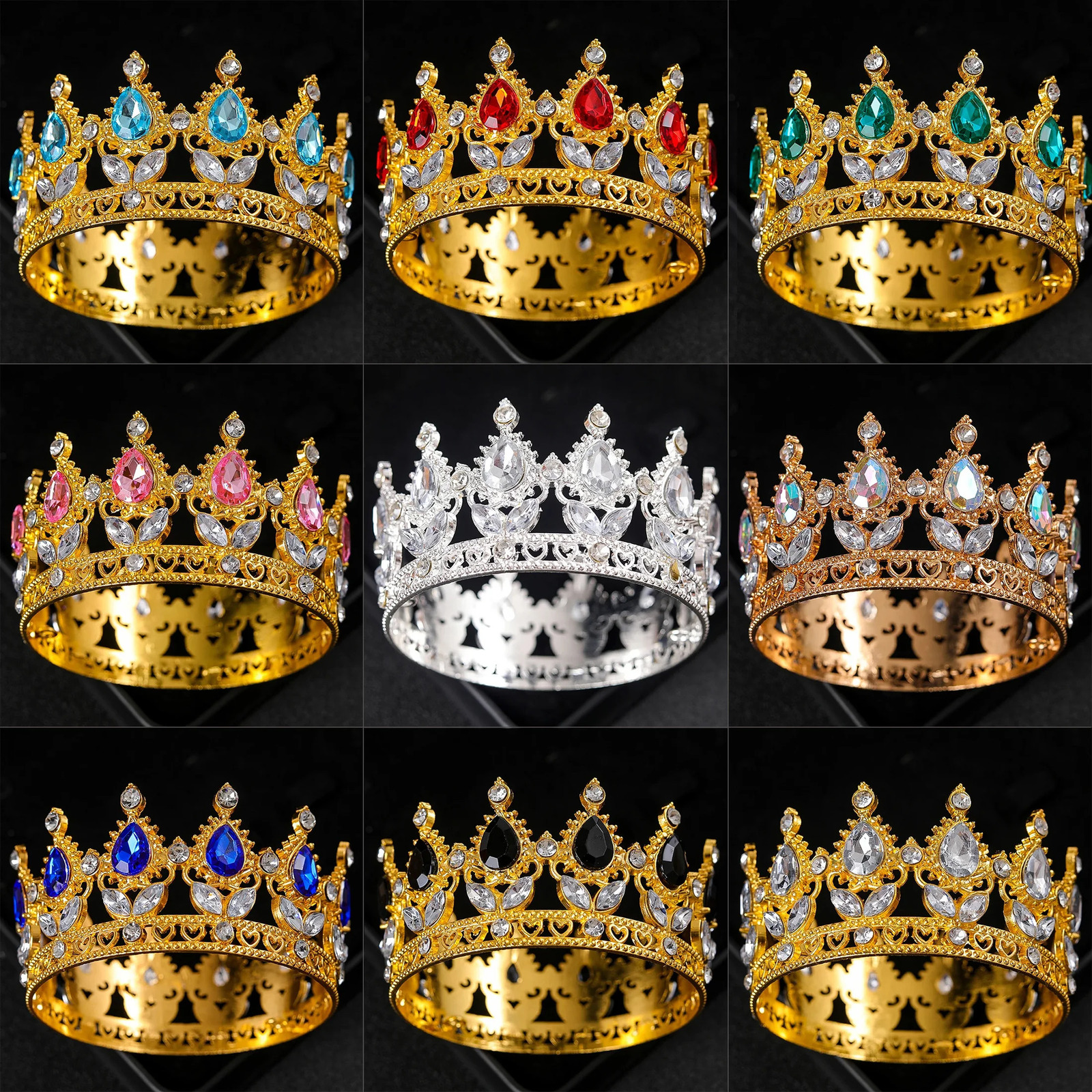 Baroque Crystal Tiaras And Crown Cake Topper Decorative Elegant Wedding Cake Princess Birthday Decoratio Party Supplies 250610