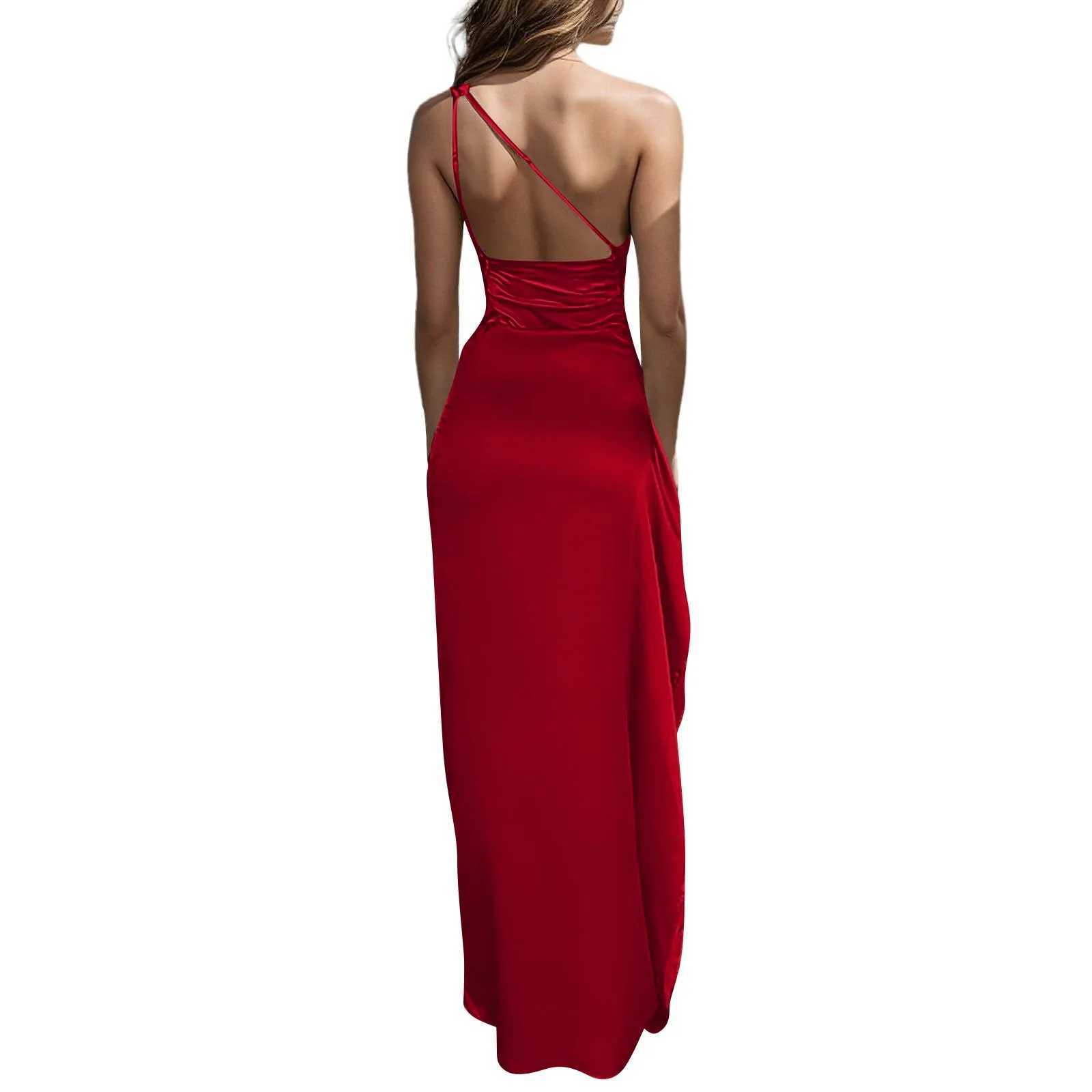 Ladies High Split Pleated Cocktail Wedding Party Dress High-end Sexy Tight One Shoulder Satin Prom Dress Bridesmaid Clothes XJ250610