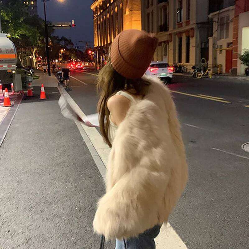 Autumn Winter High Quality Warm Imitation Fox Faux Korean Elegant Chic Fur Jacket Coat Women Outerwear