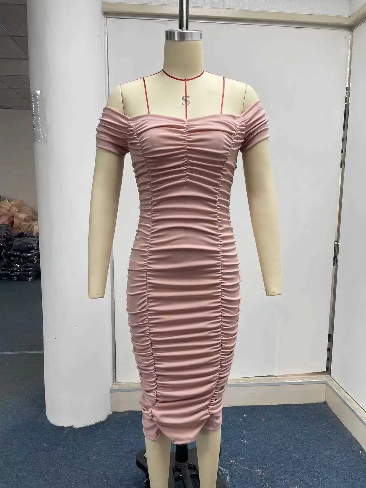 European and American style solid color long skirt elegant temperament summer womens dress one shoulder pleated dress XJ250610