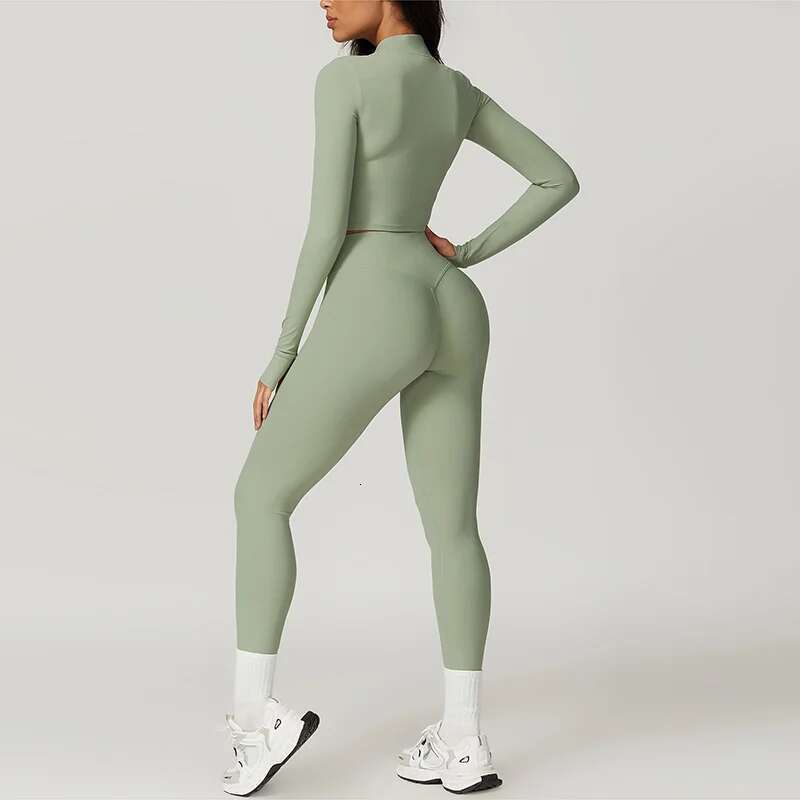 Outfit Active Wear 3 Pieces Workout Clothes For Women Sports Bra High Waist Gym Leggings Long-Sleeved Fiess Sportswear