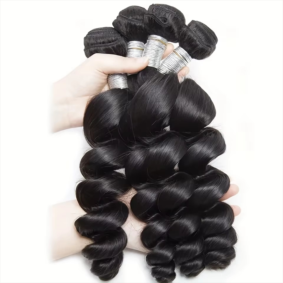 10 inch Hair Bundles Brazilian Loose Wave Virgin Human Hair 3/4 PC Natural Color Hair Extensions For Black Women Bundles Raw Hair Bundles 4x4 Lace Bra