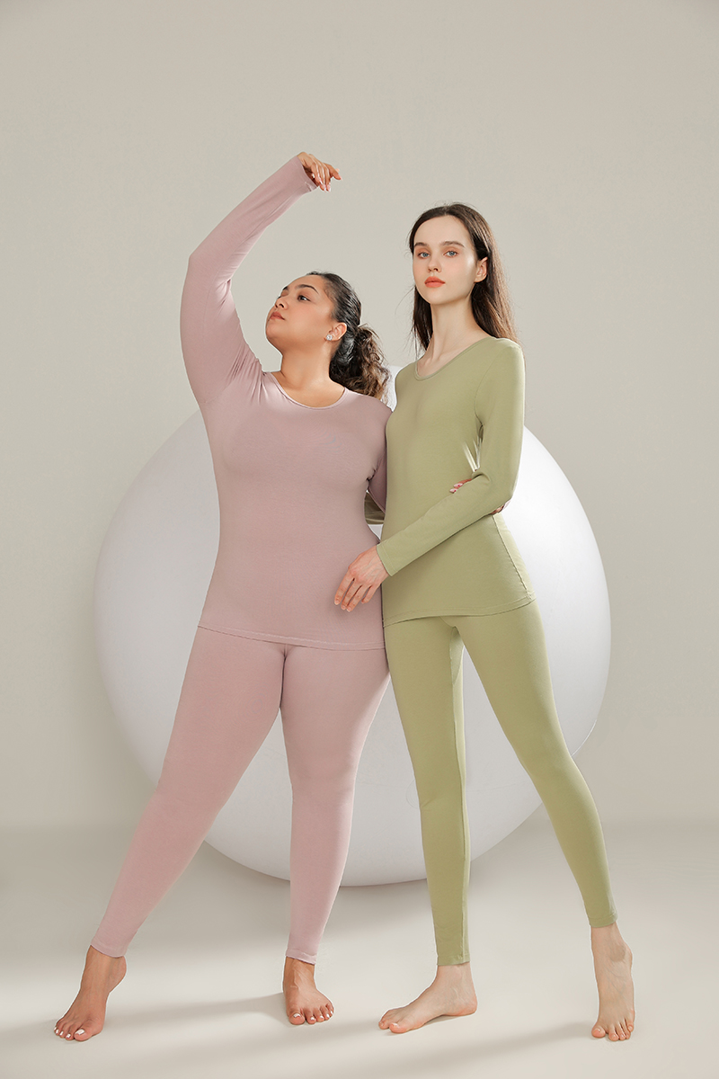 Autumn clothes and trousers cotton women round neck set couples thin section antibacterial large size cotton thermal underwear