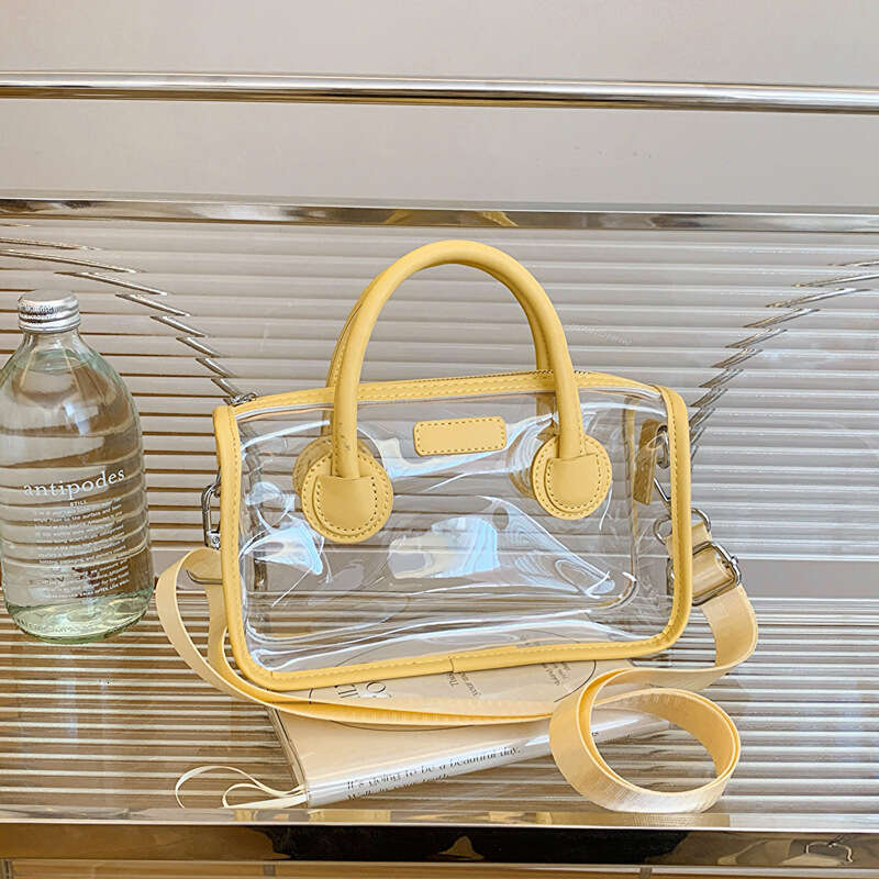 Korean Style PVC Transparent Spring Summer Women Versatile Fashion Single Shoulder Small Square 2024 Fresh Handheld Jelly Bag GUHUISHU