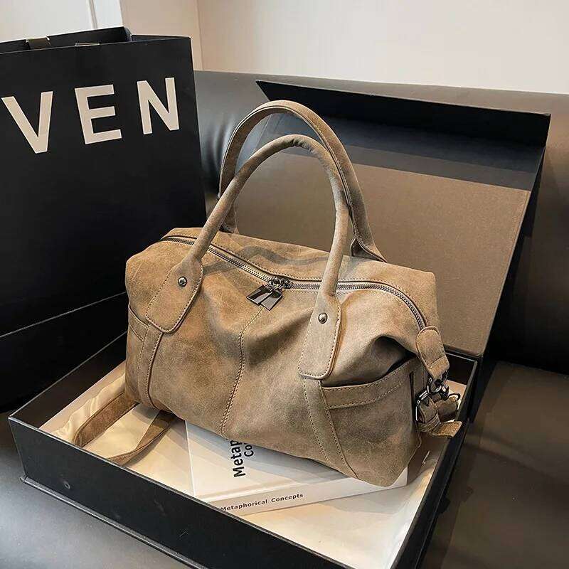 Light Solid PU Retro Women's Tote High Quality Casual Versatile Handbag Fashion Large Capacity Commuter Shoulder Bag