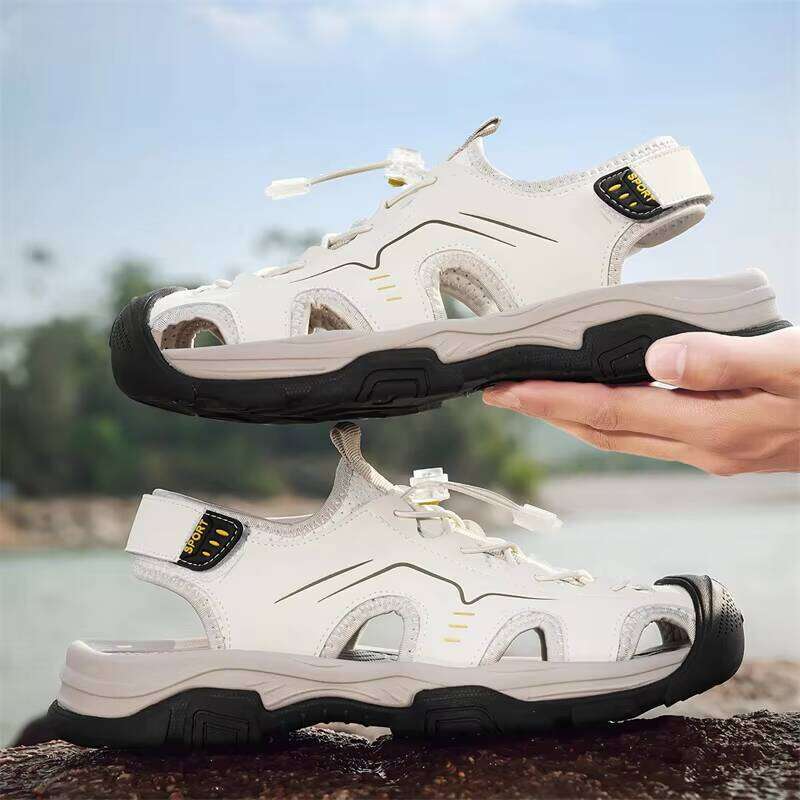 Outdoor Leather Sandals Hot Selling Casual Shoes for Men Rubber Mesh Summer Slippers