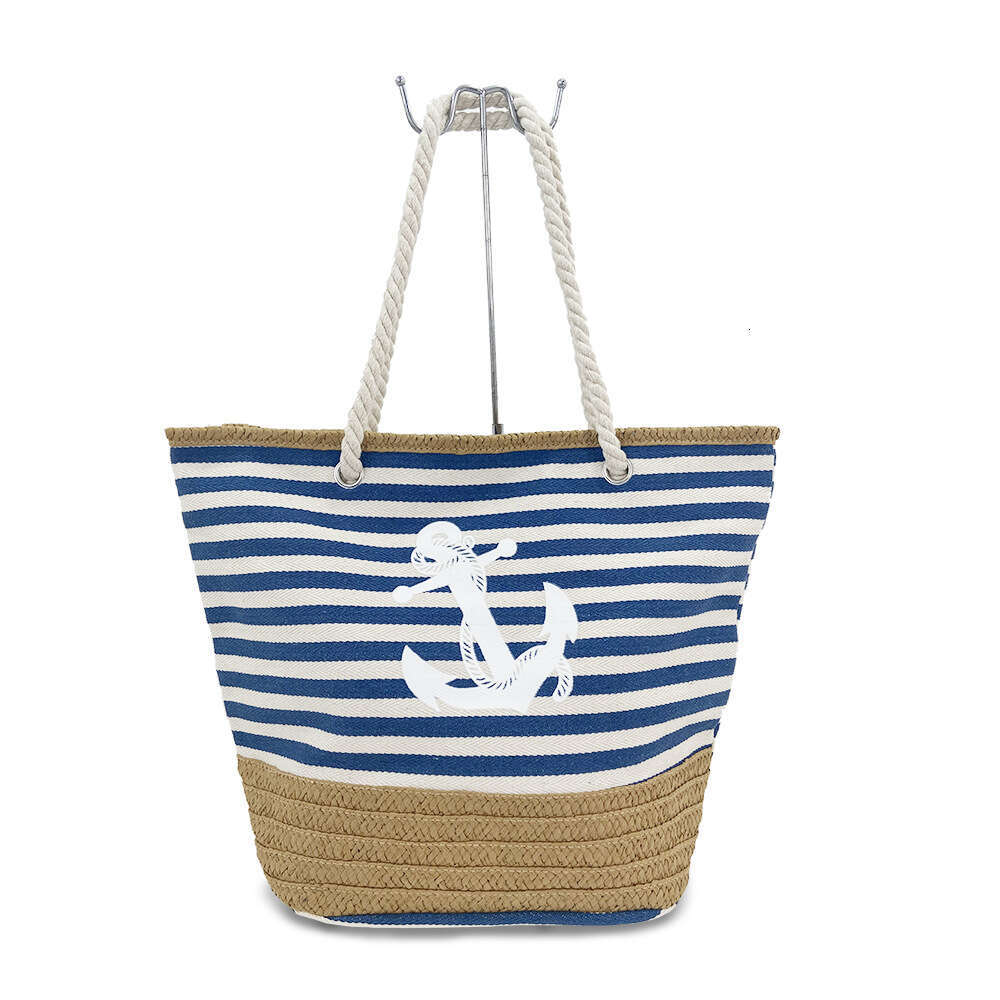 Casual Style Beach Single Canvas Classic Fashion Striped Shoulder Large Capacity Shopping Bag