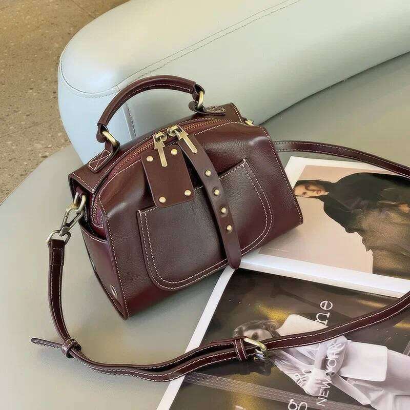 Fashion Crossbady Bolsas Mujer Boston Bags For Women Pillow Bag Female First Layer Cowhide Zipper Bolsos Commuter Handbags