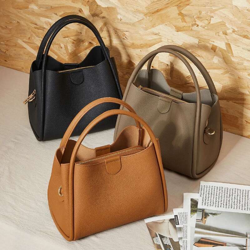 Burminsa Cowhide Genuine Leather Bucket Tote Handbags For Women 2025 Designer Top Handle Ladies Shoulder Crossbody Bags