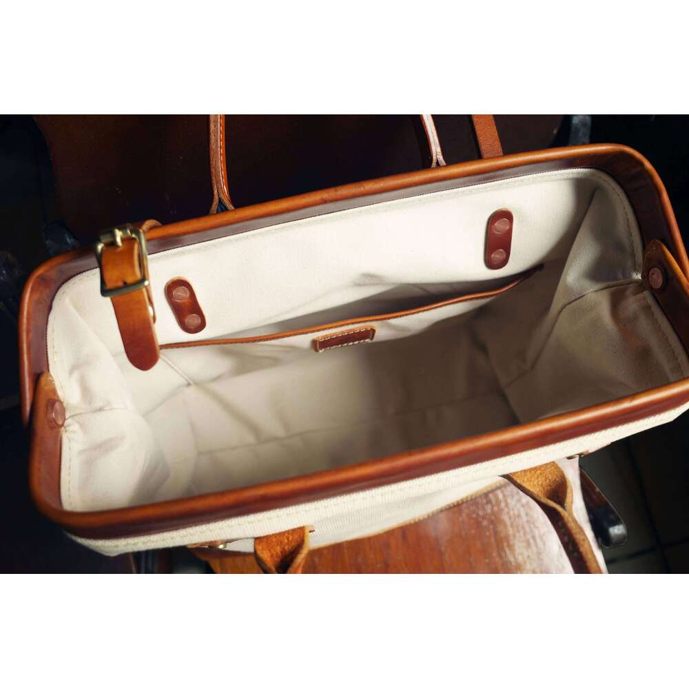American vintage high quality canvas genuine leather ing women's handbag simple fashion hand-made travel bag