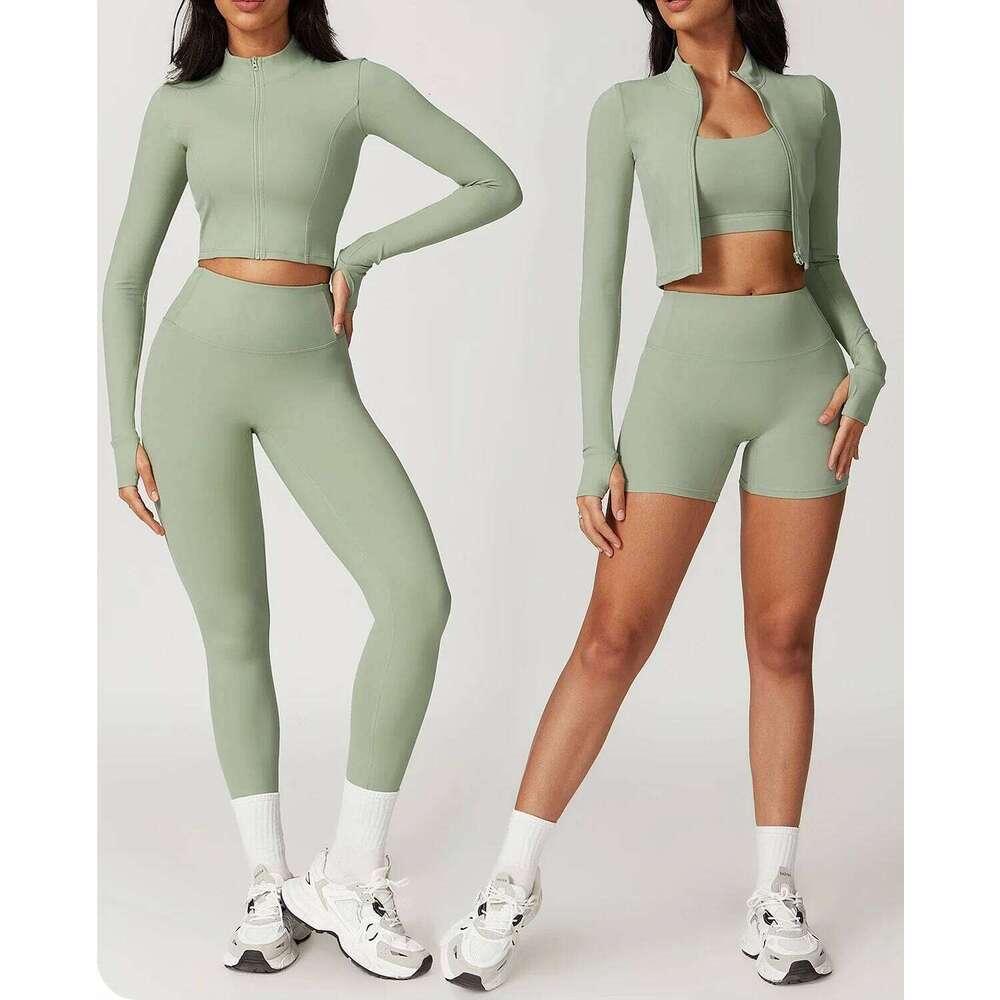 Gym 3pcs Seamless Clothes Sportswear Yoga Suits for Women Long Sleeve Fiess Set Tracksuits Sports Bra Leggings