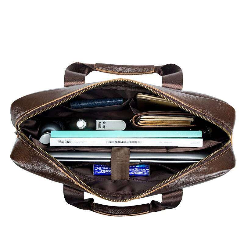 STEEL LION Genuine Leather Men's Briefcase Large Capacity Crossbody Computer Bag With Single Shoulder Strap Lage Fixing Belt